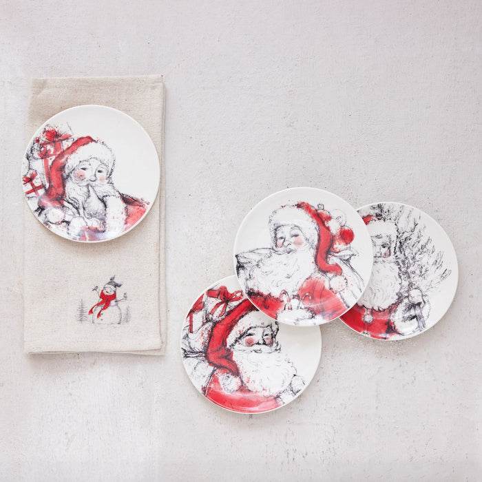 Design Shop Santa Stoneware Plates, Red, Black and White, 4 Styles