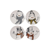 Design Shop 5" Round Stoneware Dish with Snowman & Bird Image, Set of 4