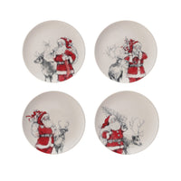 Design Shop Stoneware Plate with Santa & Reindeer Image, Set of 4