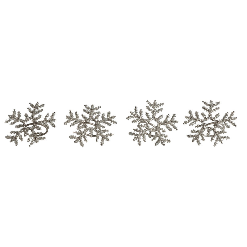 Design Shop Metal & Glass Beaded Snowflake Napkin Rings, Set of 4 Tied with Jute