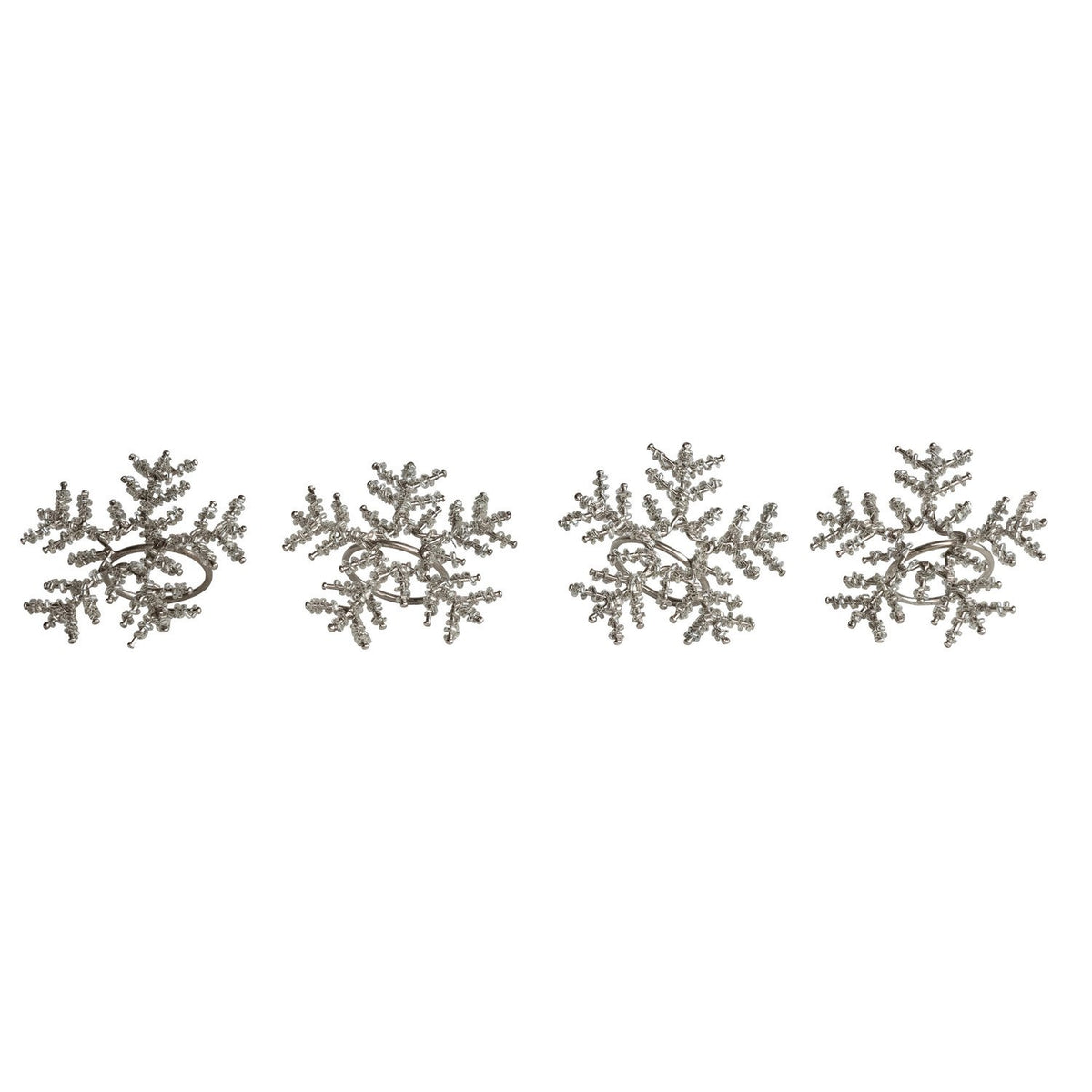 Design Shop Metal & Glass Beaded Snowflake Napkin Rings, Set of 4 Tied with Jute