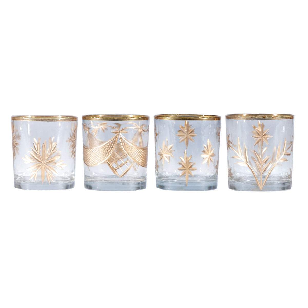 Design Shop Hand-Painted Etched Glass Tealight/Votive Holder with Design, Set of 4
