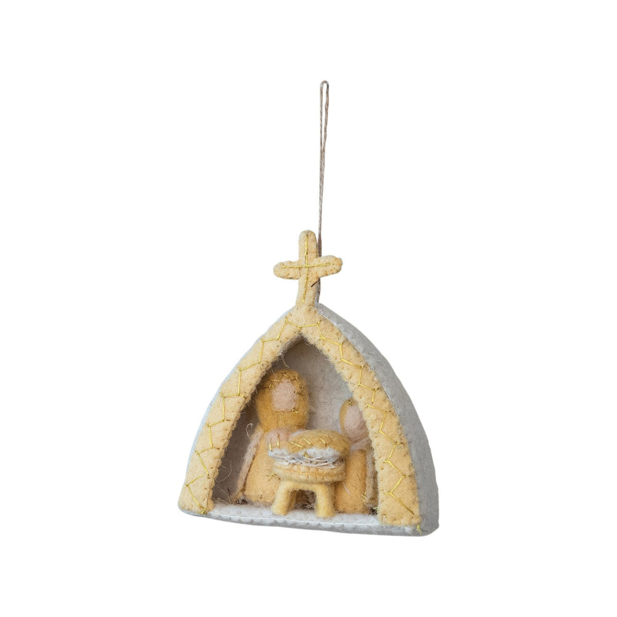 Design Shop Handmade Wool Felt Holy Family Ornament with Embroidery