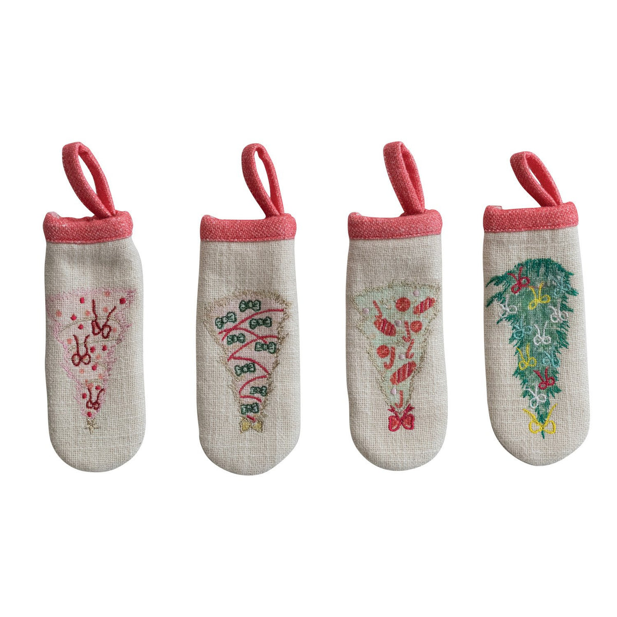 Design Shop Printed Pot Handle Cover with Embroidered Christmas Tree, Set of 4
