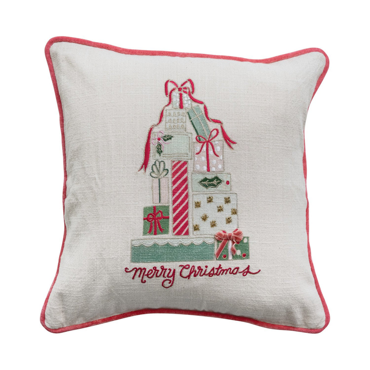 Design Shop 20" Square Pillow with Gifts, Embroidery, Piping & Velvet Back
