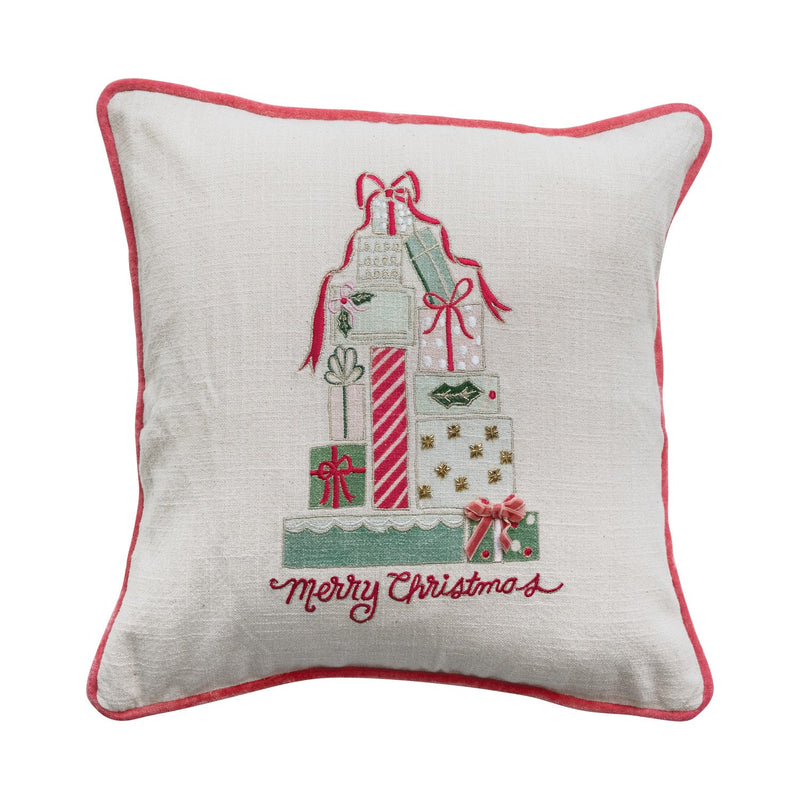 Design Shop 20" Square Pillow with Gifts, Embroidery, Piping & Velvet Back