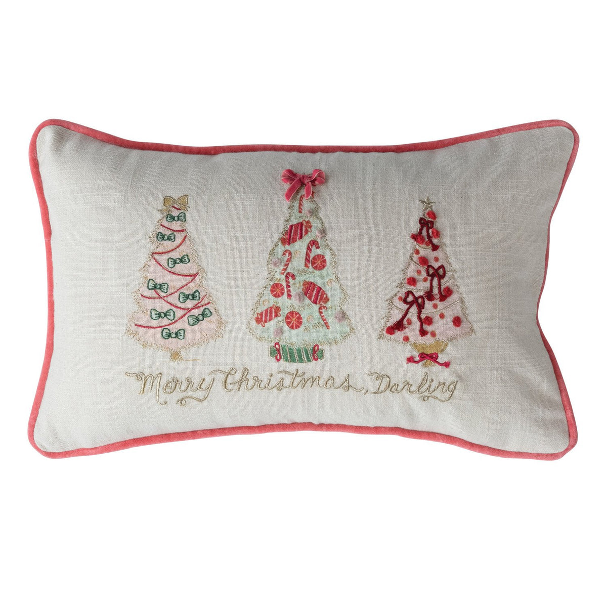 Design Shop Lumbar Pillow with Christmas Trees, Embroidery, Piping & Velvet Back