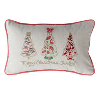 Design Shop Lumbar Pillow with Christmas Trees, Embroidery, Piping & Velvet Back