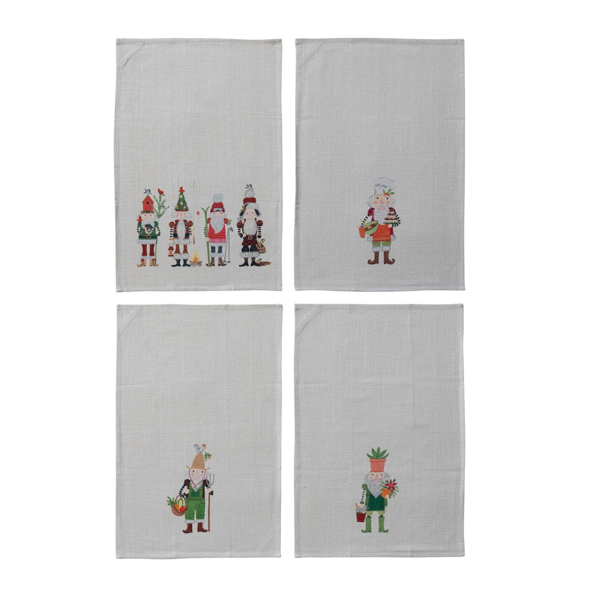 Design Shop Cotton Slub Printed Tea Towel with Nutcracker, Set of 4