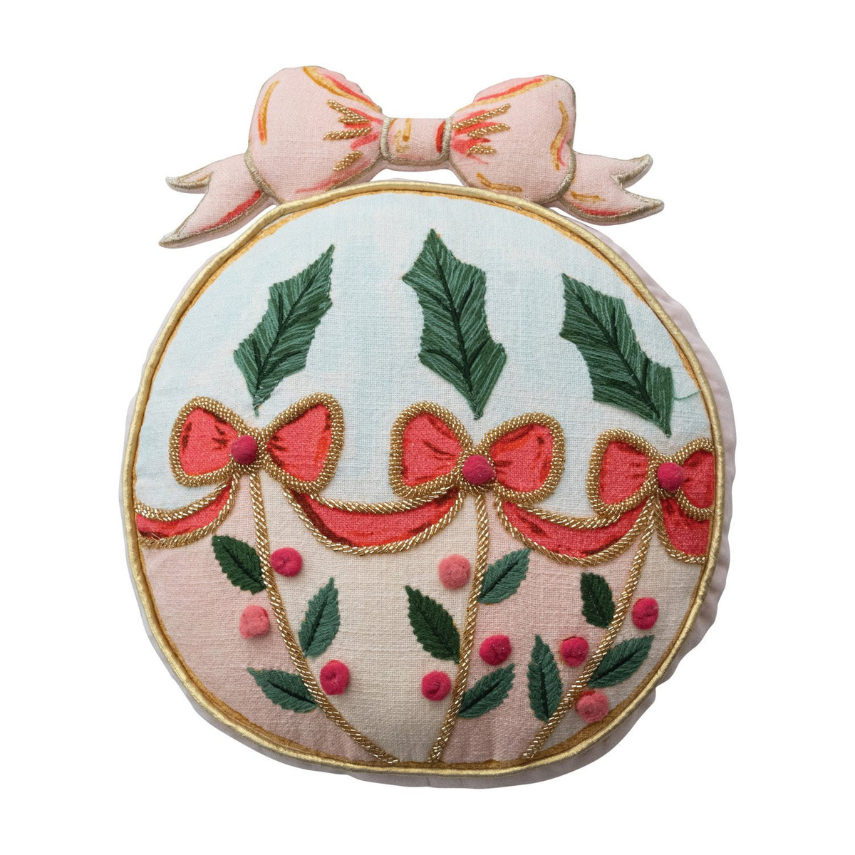 Design Shop Ornament Shaped Pillow with Embroidery & Velvet Back
