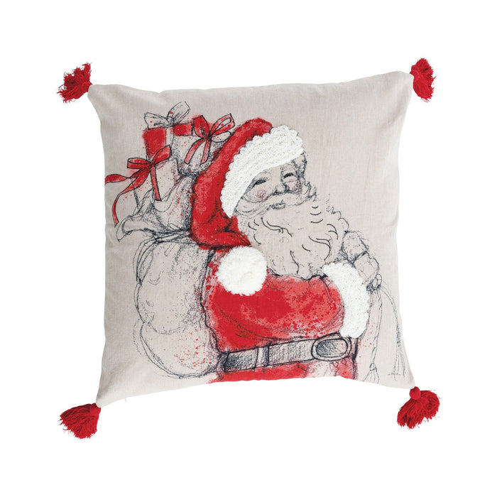 Design Shop Embroidered Tufted Square Pillow with Pom-Poms and Tassels, 20"