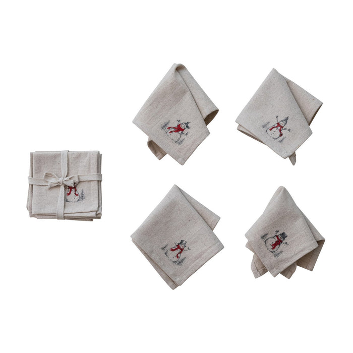 Design Shop Cocktail Napkins with Snowman & Bird Image, Natural, Set of 4