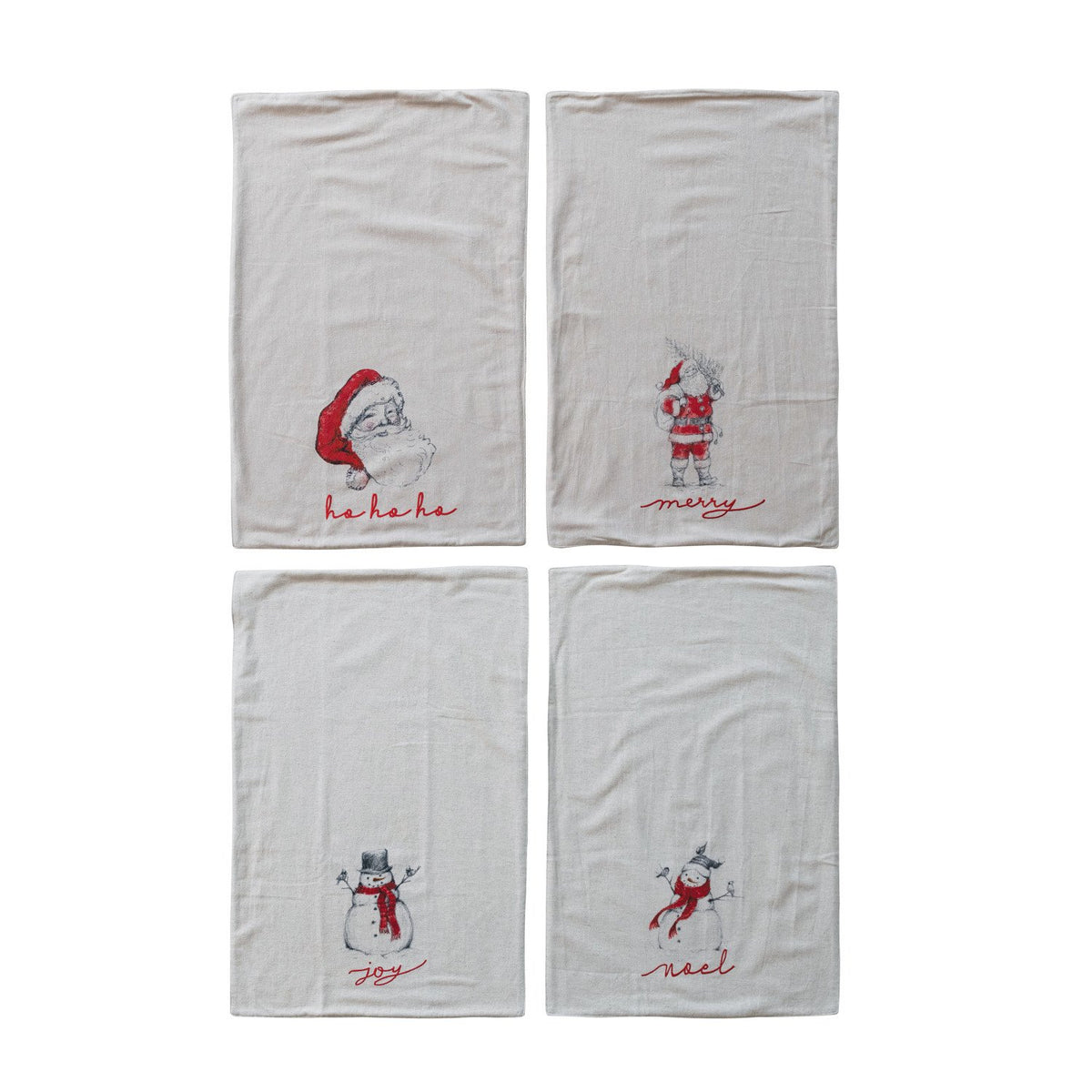 Design Shop Cotton & Linen Tea Towel with Snowman/Santa Image, Set of 4