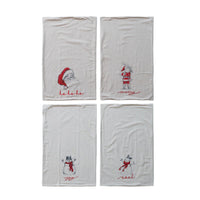 Design Shop Cotton & Linen Tea Towel with Snowman/Santa Image, Set of 4