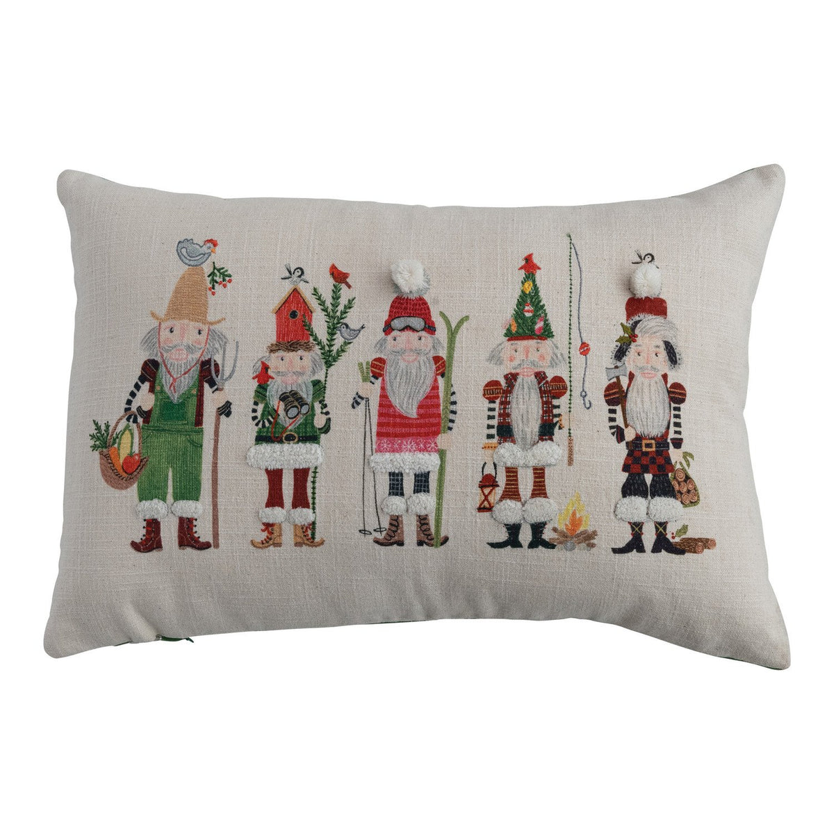 Design Shop Lumbar Pillow with Nutcrackers, Embroidery, Pom Poms & Velvet Back