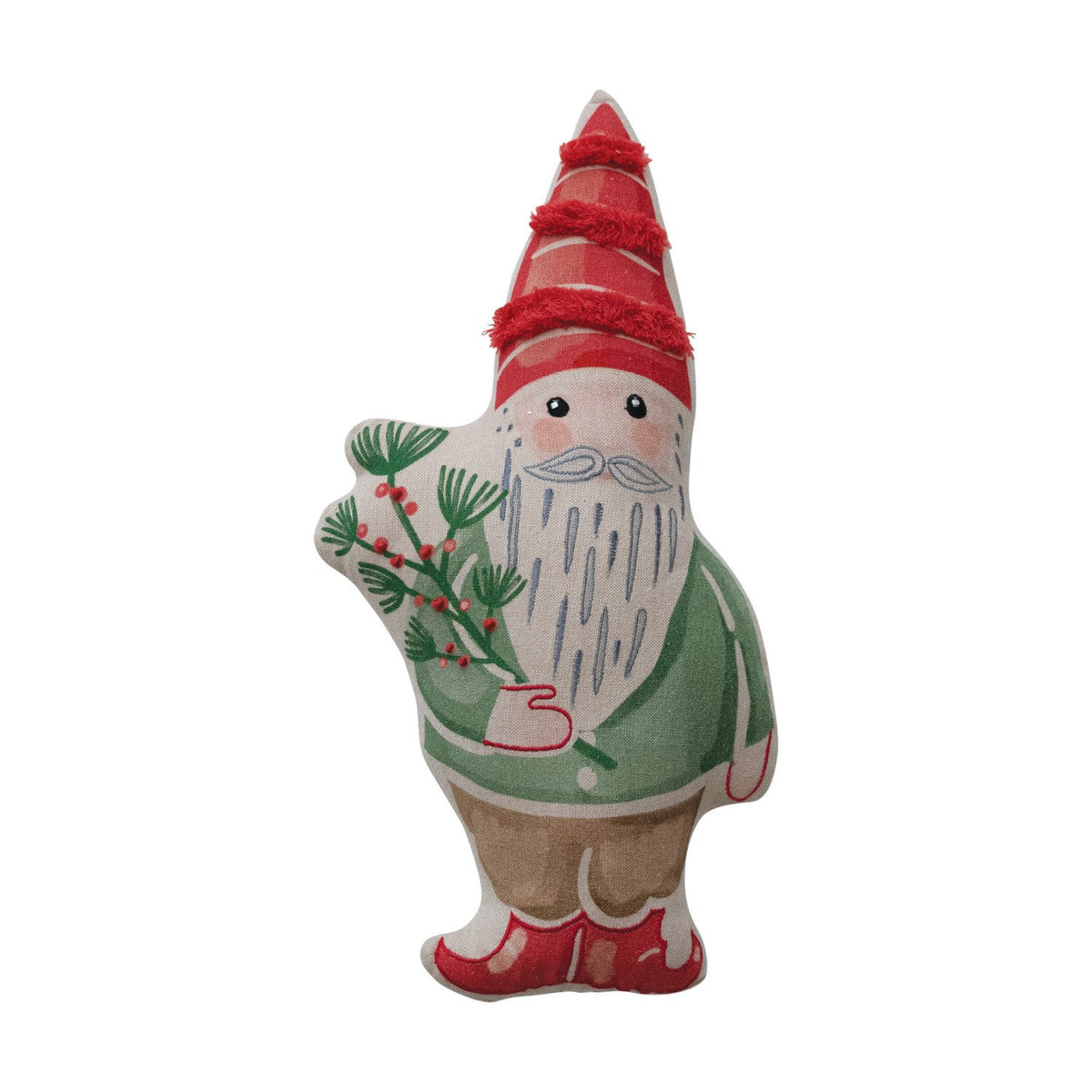 Design Shop Cotton Printed Gnome Shaped Pillow with Embroidery & Tufted Hat