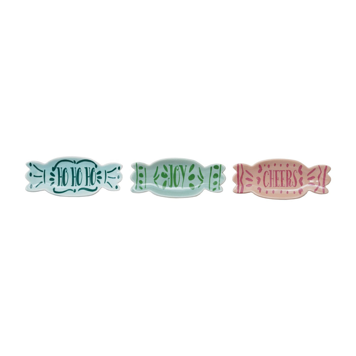 Design Shop 4-3/4"L x 2"W Stoneware Candy Shaped Dish with Word, Set of 3