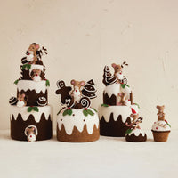 Design Shop 3-1/2" Round x 6-1/4"H Handmade Wool Felt Mouse on Cake, Set of 2