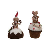 Design Shop 3-1/2" Round x 6-1/4"H Handmade Wool Felt Mouse on Cake, Set of 2