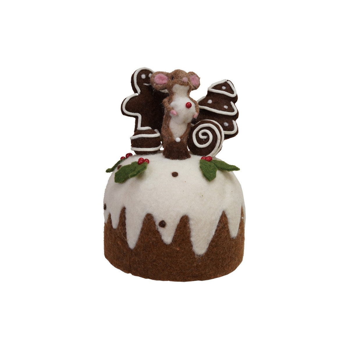 Design Shop Handmade Wool Felt Cake with Gingerbread Cookies & Mouse
