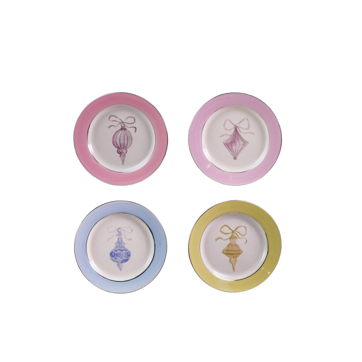 Design Shop Stoneware Plate with Ornament Image & Electroplated Edges, Set of 4