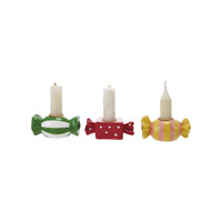 Design Shop 3-1/2"L x 2"W x 2"H Stoneware Candy Shaped Taper Holder, Set of 3