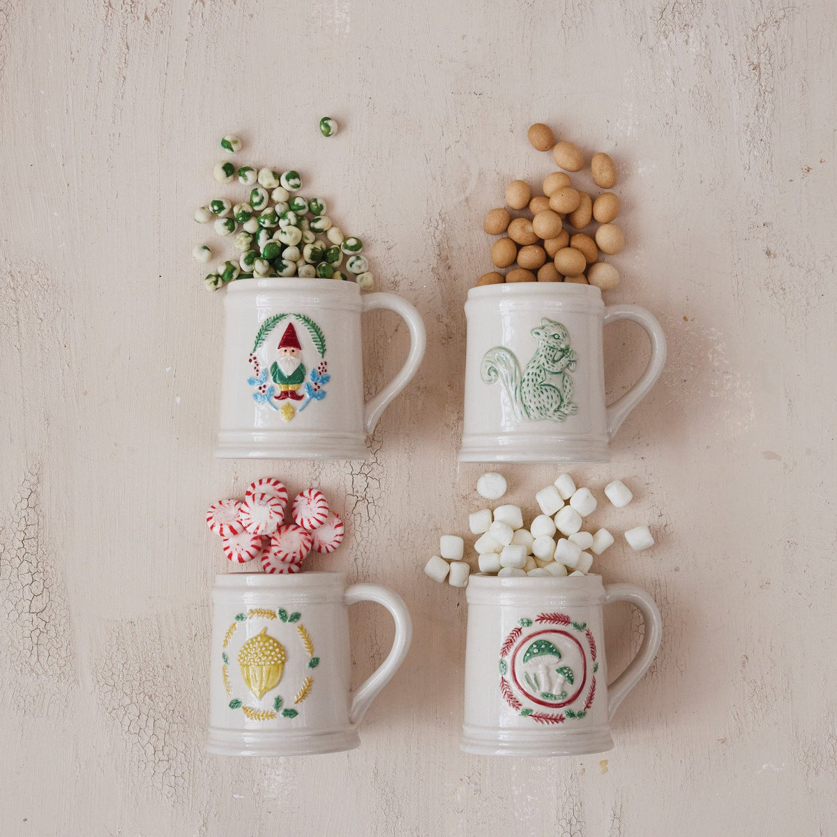 Design Shop 12 oz. Hand-Painted Embossed Stoneware Mug, Set of 4