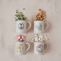 Design Shop 12 oz. Hand-Painted Embossed Stoneware Mug, Set of 4