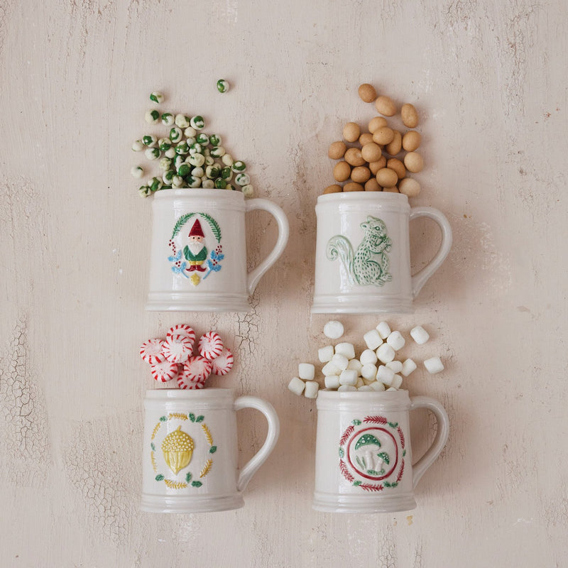Design Shop 12 oz. Hand-Painted Embossed Stoneware Mug, Set of 4