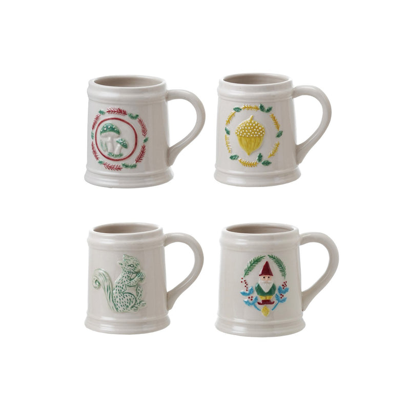Design Shop 12 oz. Hand-Painted Embossed Stoneware Mug, Set of 4