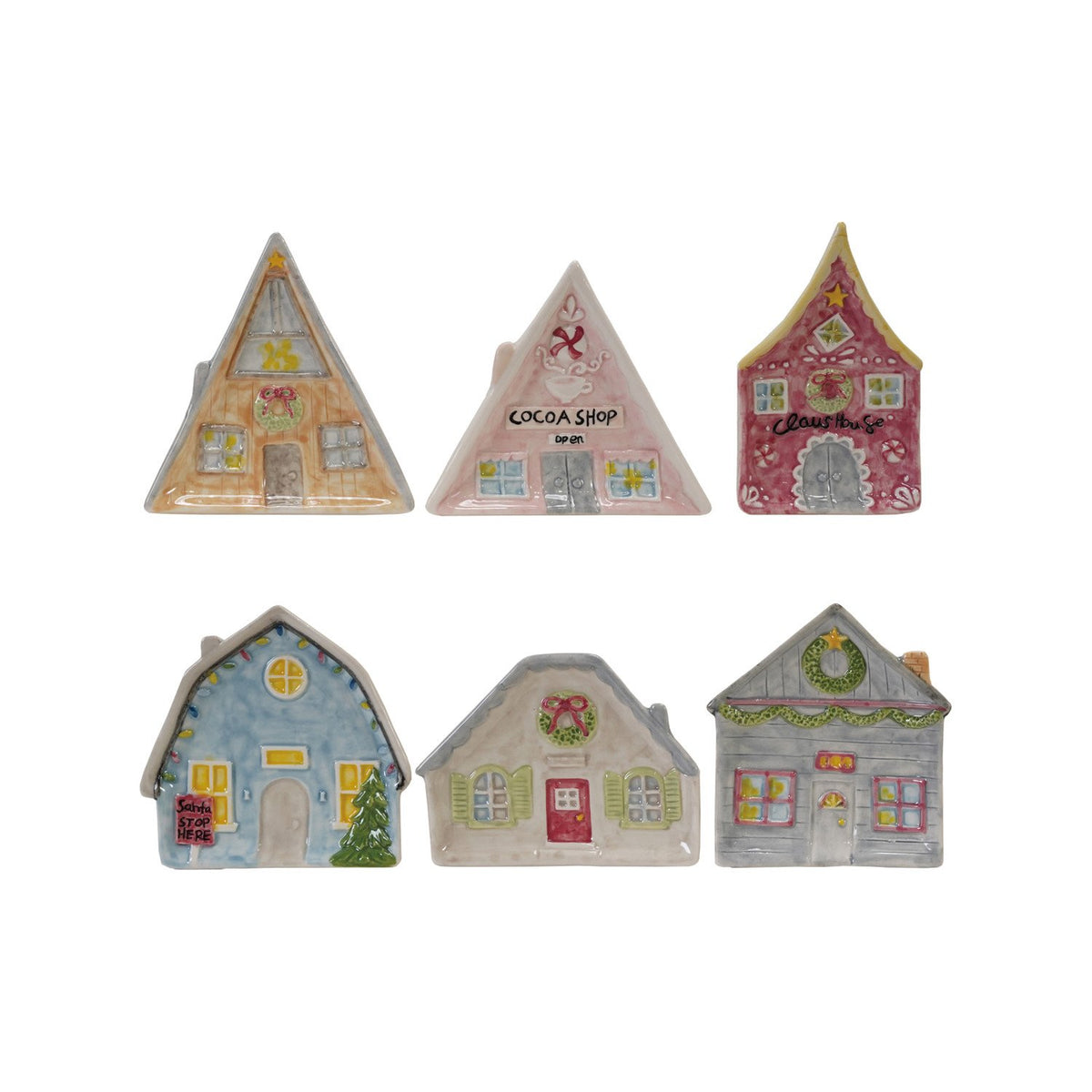 Design Shop 3-1/2"L - 4"L Hand-Painted Stoneware House Shaped Dish, Set of 6