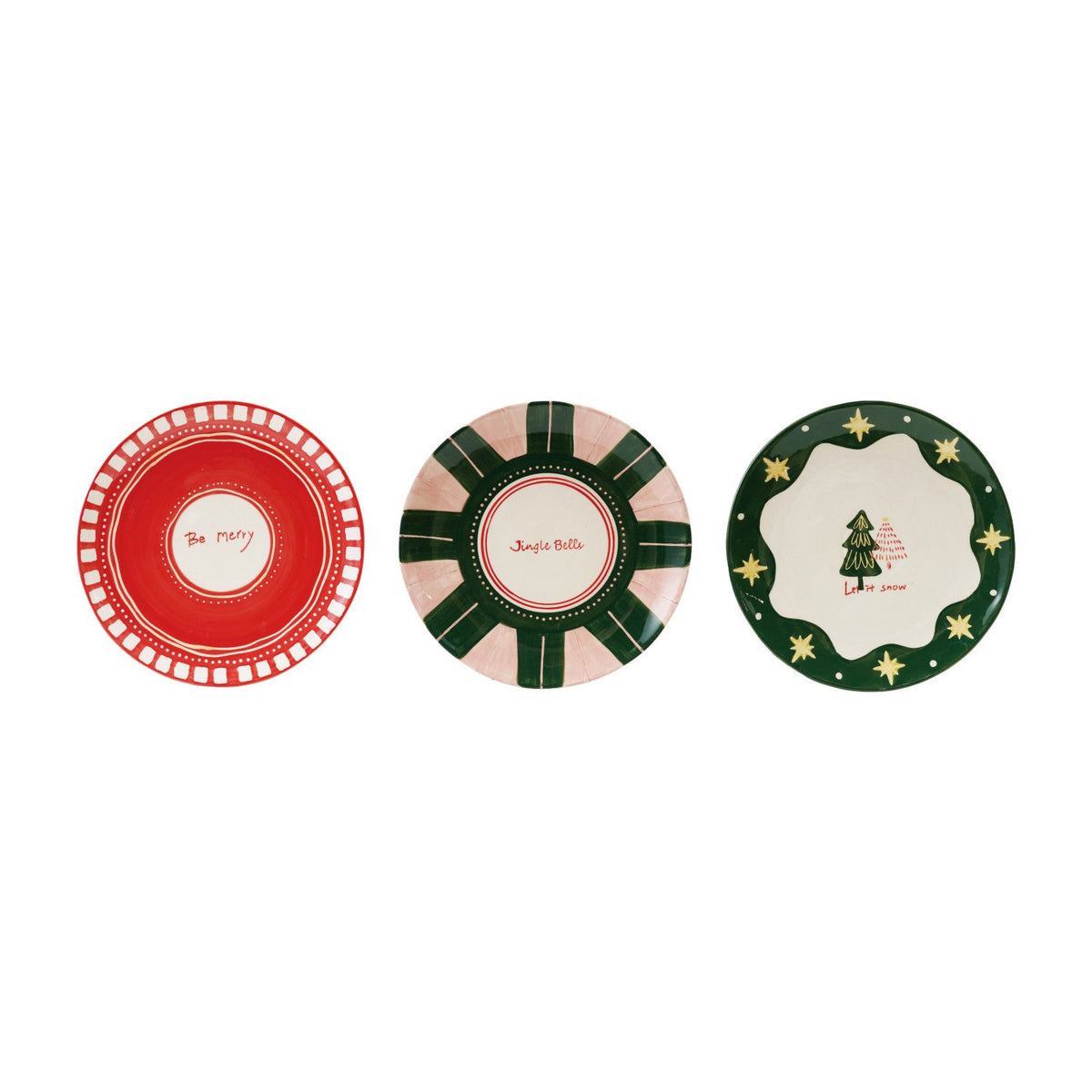 Design Shop Hand-Painted Stoneware Plate with Holiday Design, Set of 3