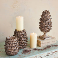 Design Shop Resin Pinecone Shaped Pillar Holder, Distressed Finish, Brown