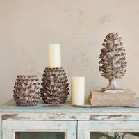 Design Shop Resin Pinecone Shaped Pillar Holder, Distressed Finish, Brown