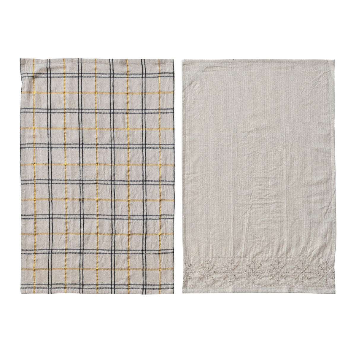 Design Shop Woven Tea Towels with Embroidery & Beads, Set of 2 with Jute & Gift Tag