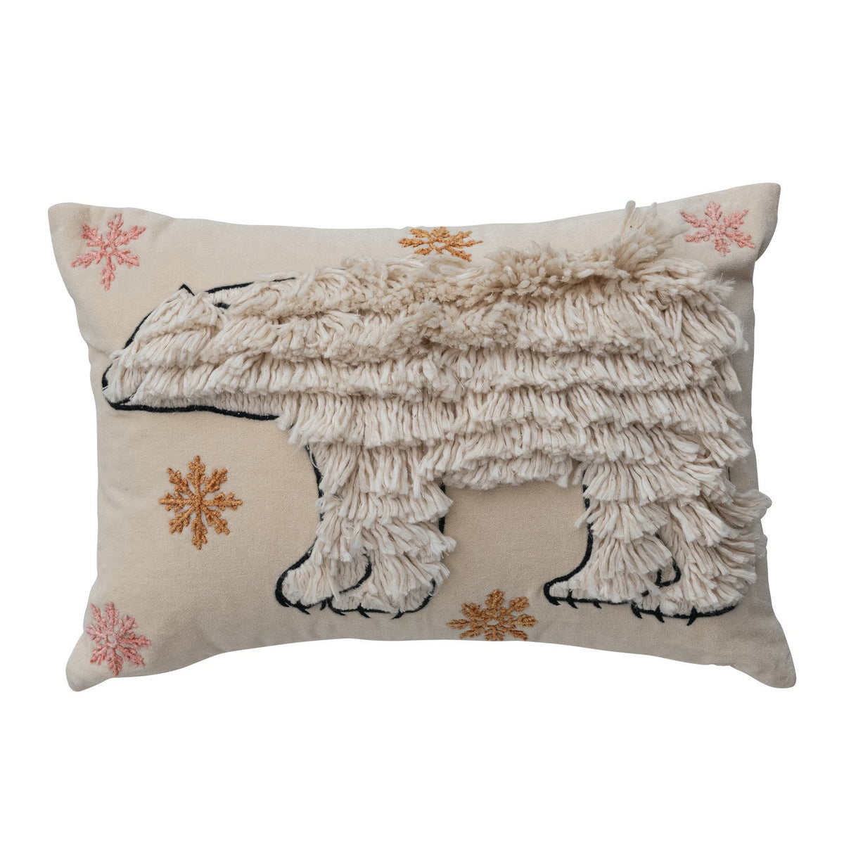 Design Shop Velvet Lumbar Pillow with Embroidered Fringe Polar Bear & Snowflakes