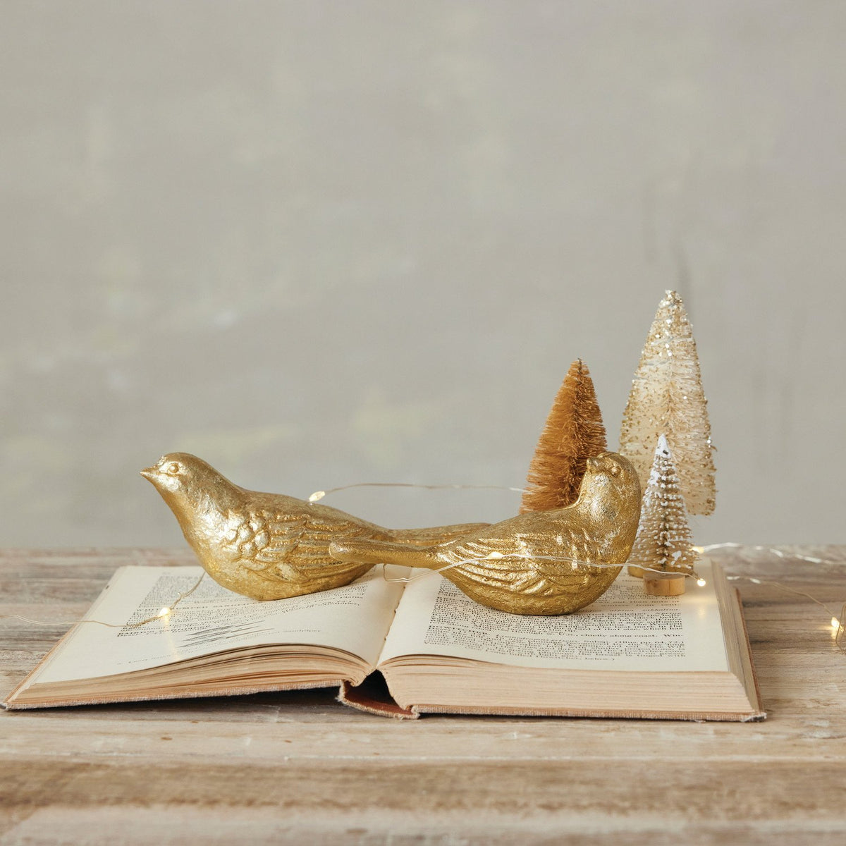Design Shop 4-1/4"L - 4-3/4"L Cast Iron Bird, Gold Finish, Set of 2