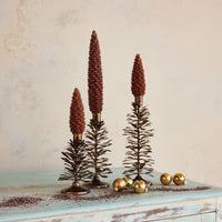 Design Shop Metal Pinecone Shaped Taper Holder, Antique Gold Finish