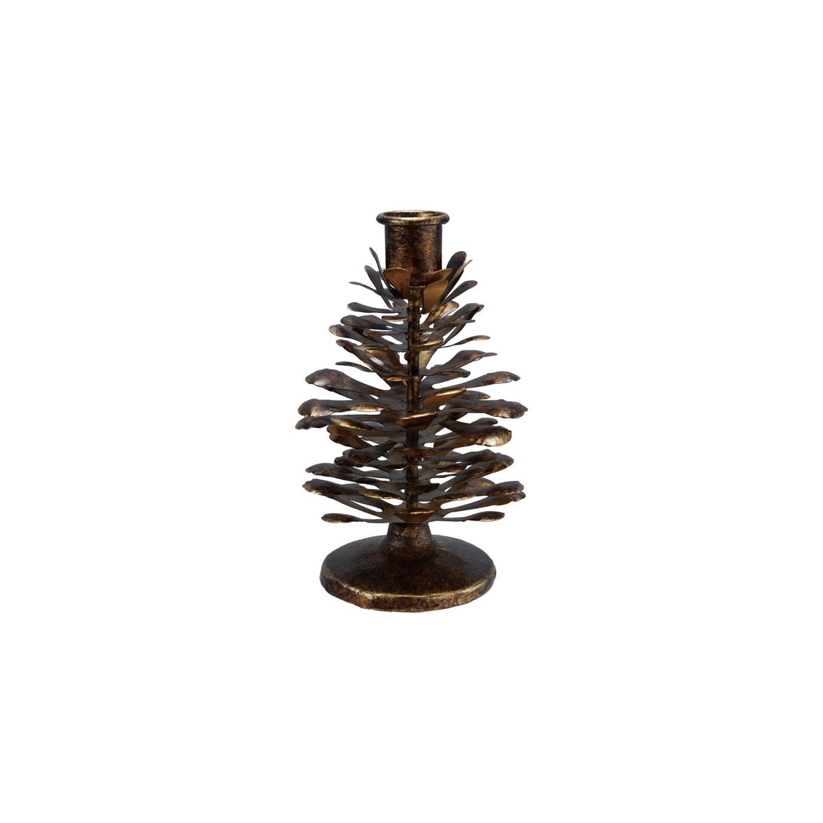 Design Shop Metal Pinecone Shaped Taper Holder, Antique Gold Finish