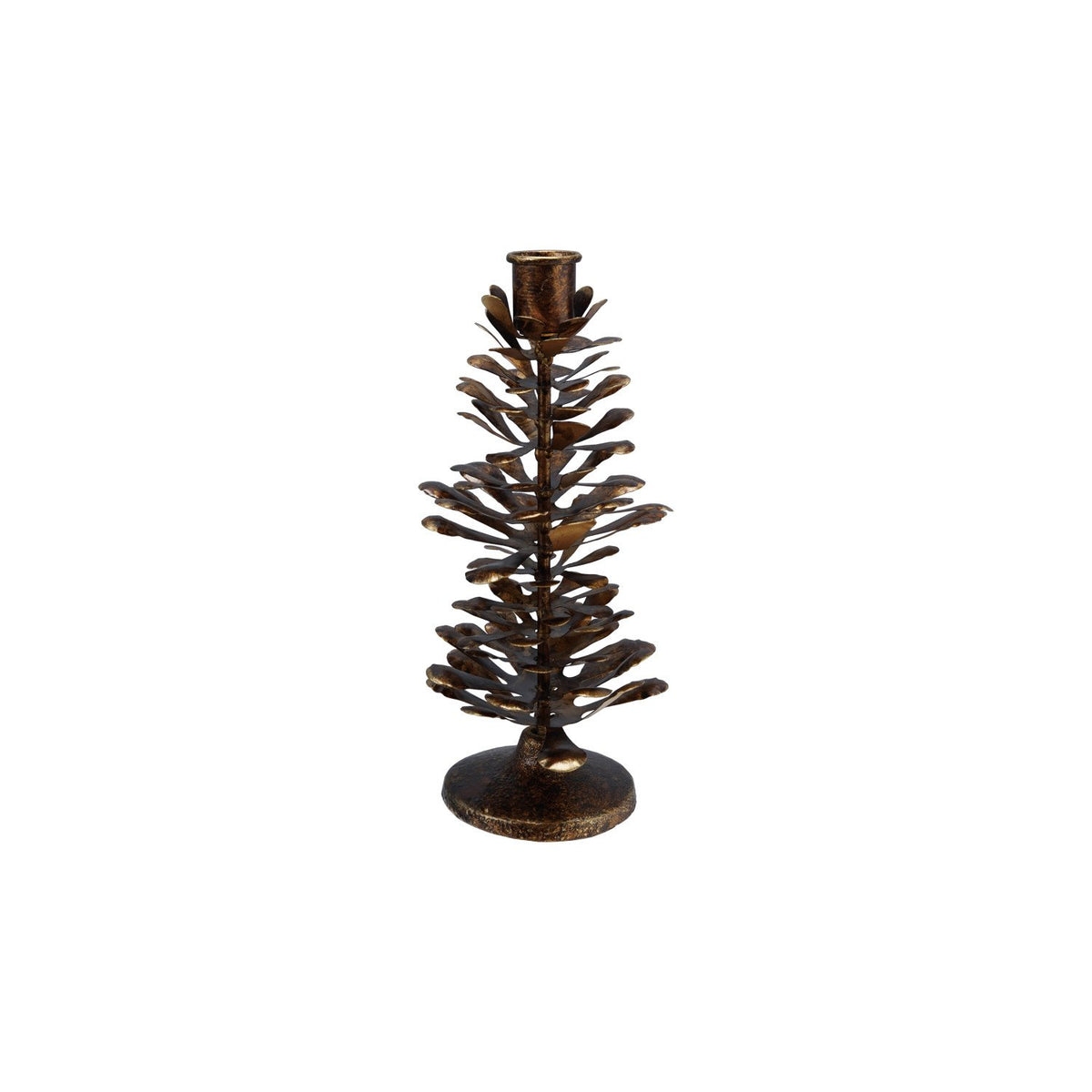 Design Shop Metal Pinecone Shaped Taper Holder, Antique Gold Finish