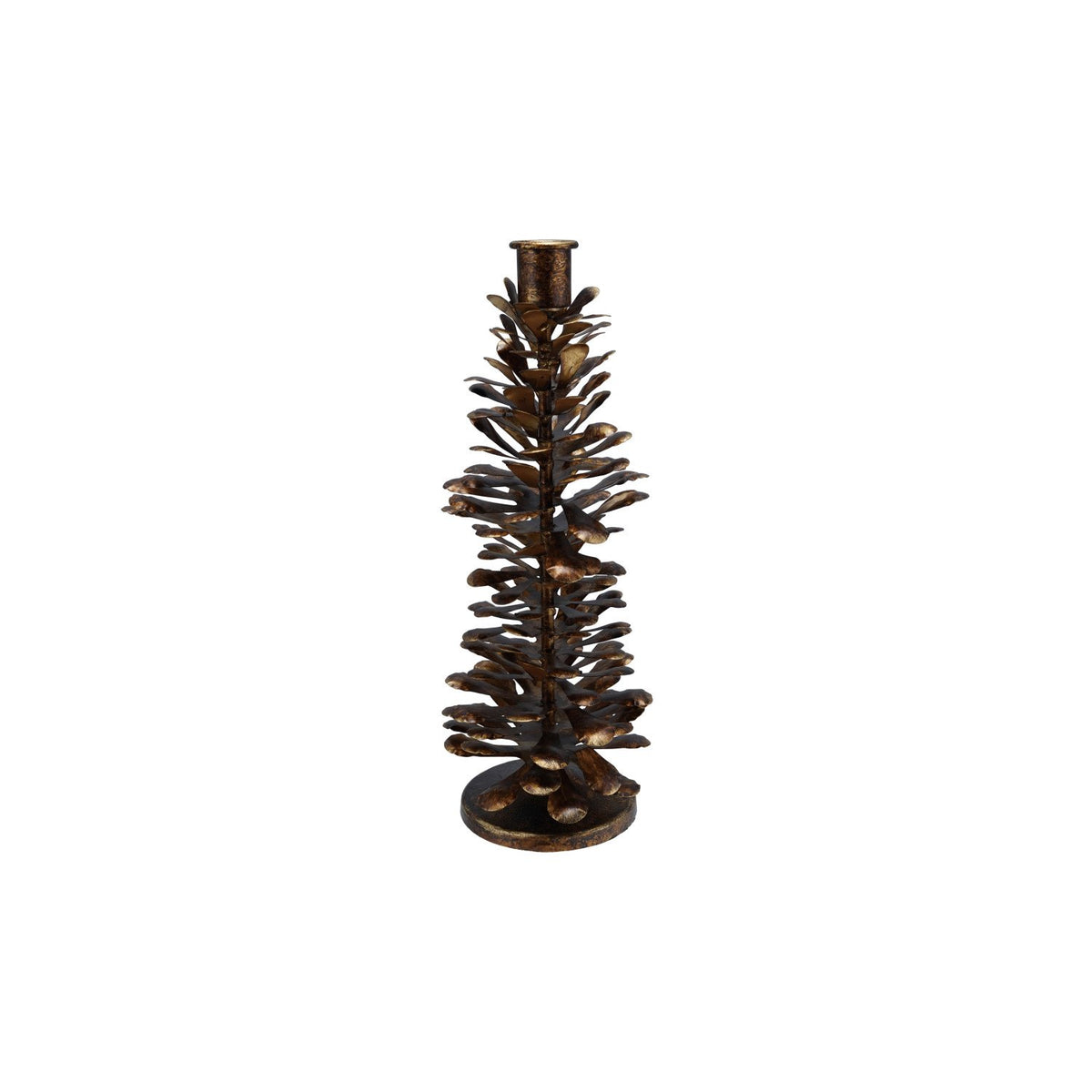 Design Shop Metal Pinecone Shaped Taper Holder, Antique Gold Finish