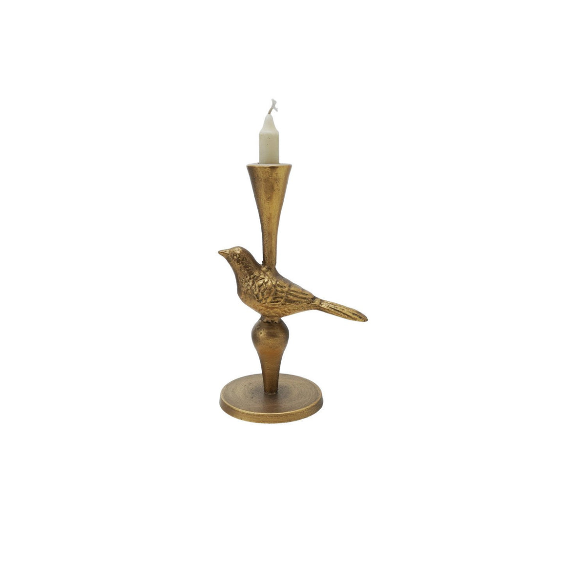 Design Shop 6"L x 4"W x 9"H Cast Iron Bird Taper Holder, Antique Gold Finish