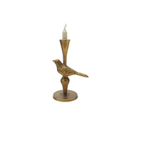 Design Shop 6"L x 4"W x 9"H Cast Iron Bird Taper Holder, Antique Gold Finish