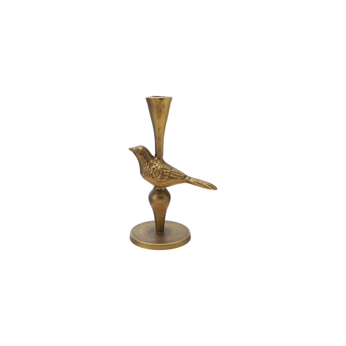 Design Shop 6"L x 4"W x 9"H Cast Iron Bird Taper Holder, Antique Gold Finish