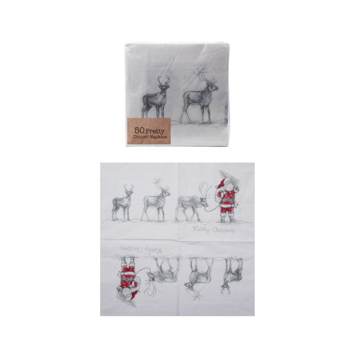 Design Shop Paper Napkins with Santa Leading Reindeer Image (50 Folded Pieces)