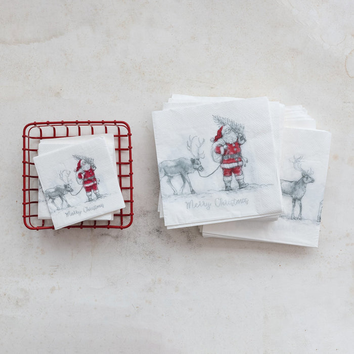 Design Shop Paper Napkins with Santa Leading Reindeer Image (50 Folded Pieces)