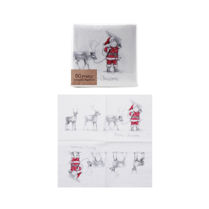 Design Shop Paper Cocktail Napkins with Santa Leading Reindeer Image (50 Pieces)