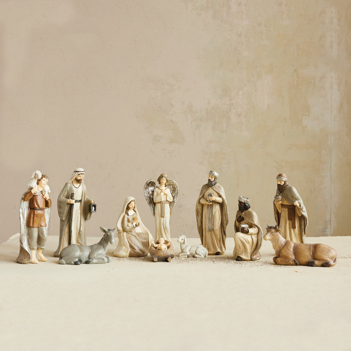 Design Shop 2"H - 8"H Resin Nativity with Glitter, Multi Color, Set of 11
