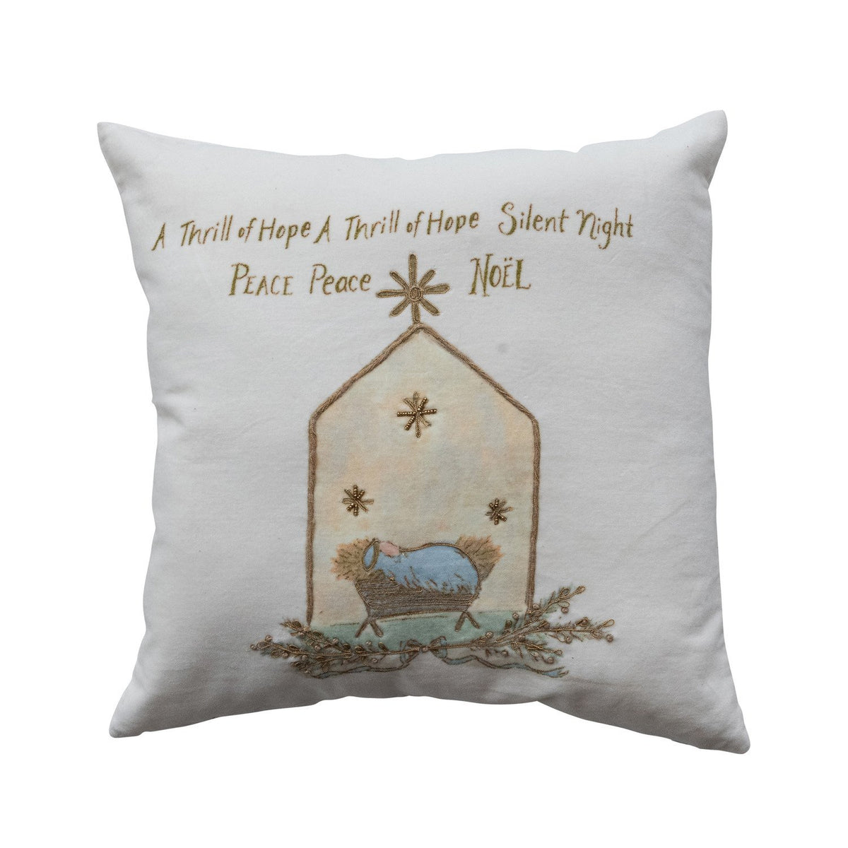 Design Shop 18" Square Hand-Embroidered Velvet Pillow with French Knots & Beads