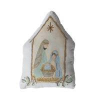Design Shop Hand-Embroidered Velvet Pillow with Holy Family, French Knots & Beads